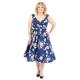 Miss Lavish London Frauen Plus Größe Kleider Retro Swing Blumen Rockabilly 40s und 50er Jahre Vintage Brautjungfer Kleid [BLUMEN-MARINE-54]