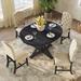 5 Piece Family-friendly Retro Butterfly Leaf Dining Table Set Extendable Dining Table with Cross-Base and Fabric Dining Chairs