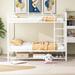 Full Over Full Space-Saving Metal Loft Bed with Shelf and Guardrails, White