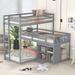 Gray Wood L-Shaped Triple Twin Bunk Bed with Storage Cabinet, Blackboard, and Space-Saving Design, Sturdy Pine Wood Frame
