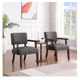 Fabric Accent Chair Set of 2 with Round Wood Table