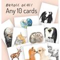 Value Pack Bundle | Pick Any 10 Cards, Choose Your Own Animal Greeting Bulk Card Set With Envelope