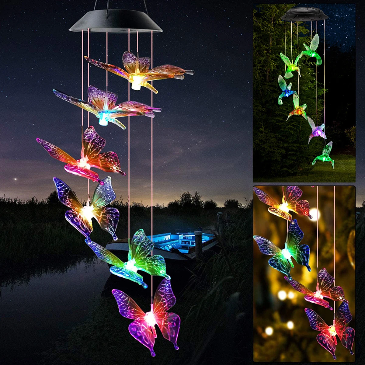 LED carillon éolien solaire lumière jardin papillon carillon éolien lampe colorée étanche suspendu lumière solaire pour jardin cour décor à la maison