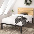 Zinus Paul Bett 80 x 190 cm – Bettgestell 36 cm hoch – Plattformbett aus Metall und Holz mit Lattenrost aus Holz – Naturbraun
