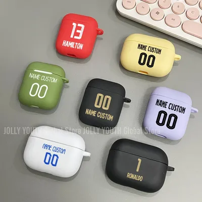 Fußball-Fußball-Nummernname-Trikot, individuelle Hülle für Apple Airpods 1 2 3, weiche Silikonhülle, personalisierte Hülle für Airpods Pro Image
