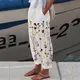 Pantalon Vintage en Coton et Lin pour Femme Taille Haute Imprimé Floral Style Boho Long Droit