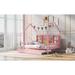 Wooden Twin or Full Size House Bed with Trundle, Kids' Bed with Storage Bookshelf, Pink Bed Frame