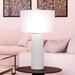 Luxury Mid-Century-Modern Table Lamp, 16.5''W x 16.5''D x 30''H, with Transitional Elements, White Finish and Faux Silk Shade
