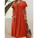 Elegant Women O Neck Short Sleeve Solid Mid-calf Dress ZANZEA Summer Sundress Fashion Casual Party