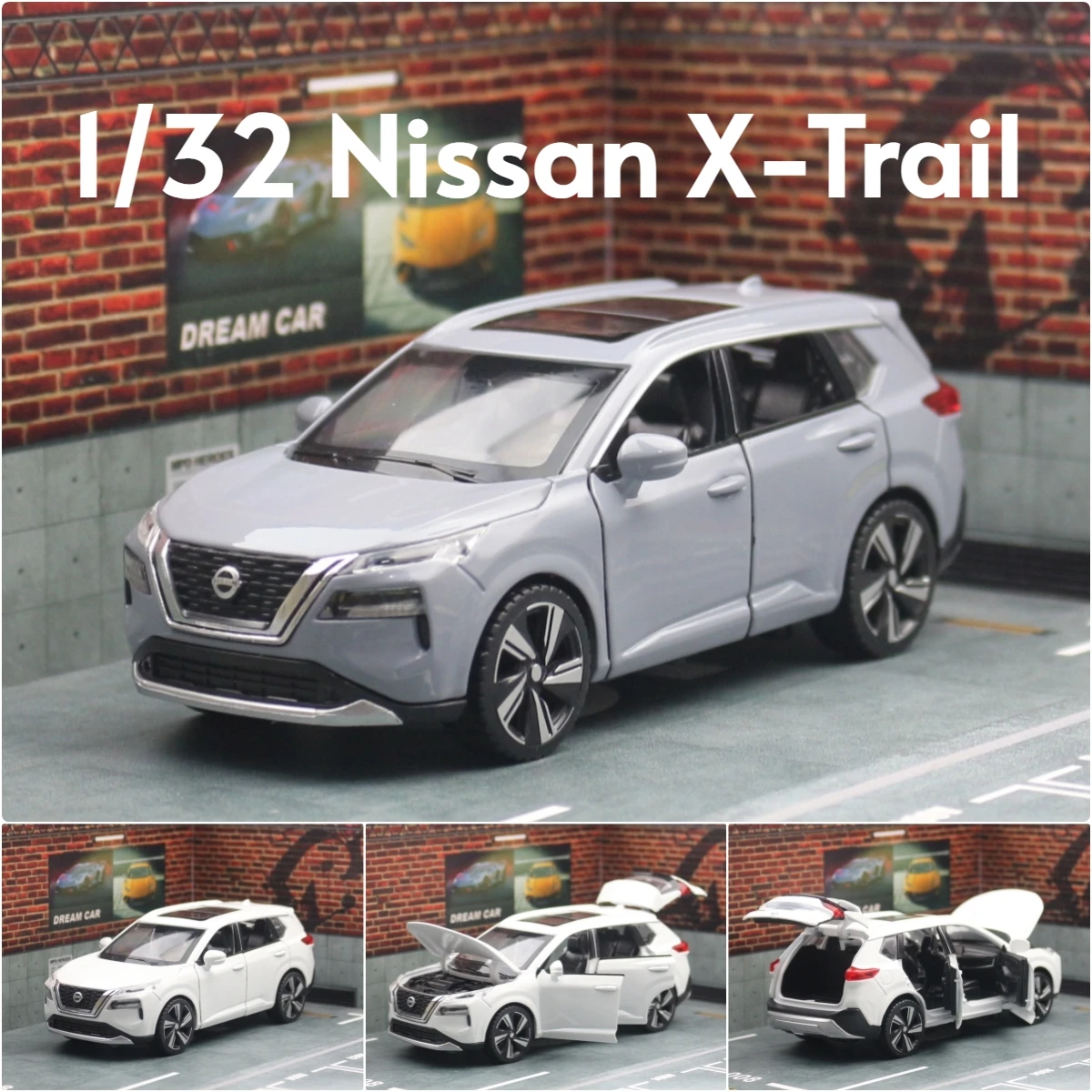 1/32 Nissan X-Trail SUV Miniatur-Druckguss-Spielzeugautomodell, Ton- und Lichttüren, zu öffnende pädagogische Sammlung, Geschenk für Jungen und Kinder Image