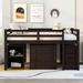 Full Low Study Twin Loft Bed Wood Loft Bed Frame with Desk & Storage