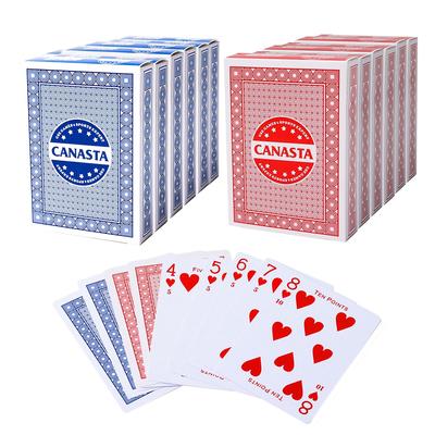 GSE™ 12-Deck Canasta Playing Cards with Point Values, Included Canasta and Hand & Foot Card Game Rules - 6 Blue & 6 Red