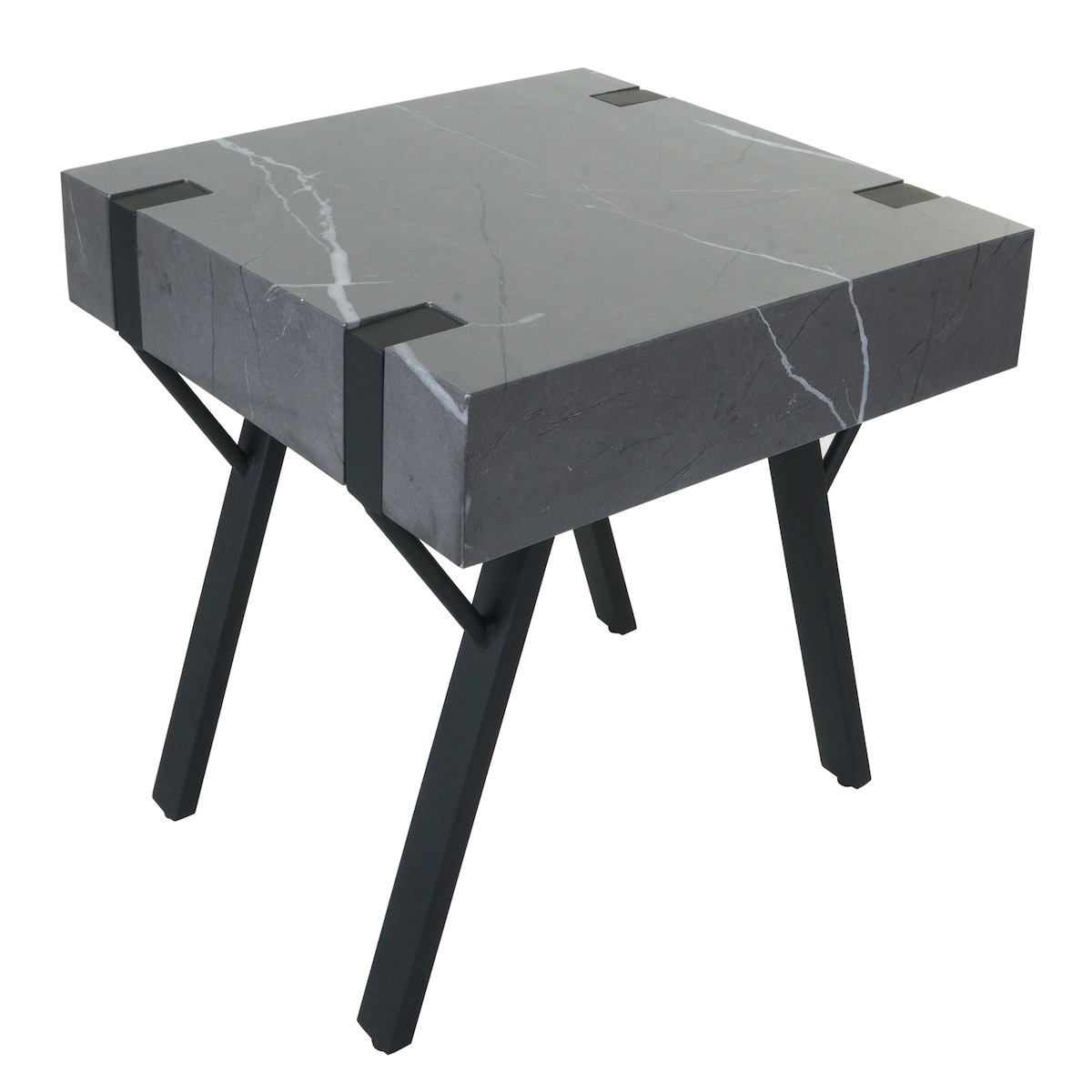 Mendler Beistelltisch HWC-L54, Kaffeetisch Nachttisch Loungetisch Couchtisch, Eisen MDF 50x55x50cm ~ Marmor-Optik grau Image