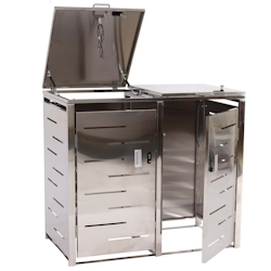 Mendler 2er-Mülltonnenverkleidung HWC-E83, Mülltonnenbox Mülltonnenabdeckung, erweiterbar 103x135x63cm ~ Edelstahl 38kg Image