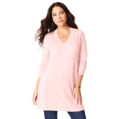 Plus Size Women's CashMORE Collection V-Neck Sweater by Roaman's in Soft Blush (Size 38/40)