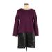 BCBGMAXAZRIA Casual Dress - Shift Crew Neck Long sleeves: Purple Color Block Dresses - Women's Size Medium