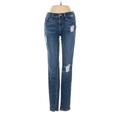 FRAME Denim Jeans - High Rise Skinny Leg Trashed: Blue Bottoms - Women's Size 24 - Dark Wash