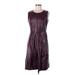 Liz Claiborne Casual Dress - A-Line Scoop Neck Sleeveless: Purple Print Dresses - Women's Size 6 Petite