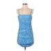 Casual Dress - Shift Square Sleeveless: Blue Print Dresses - Women's Size Medium