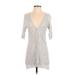 Eileen Fisher Casual Dress - Shift V-Neck 3/4 sleeves: Gray Dresses - Women's Size X-Small