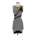 Material Girl Cocktail Dress - Bodycon Crew Neck Sleeveless: Black Color Block Dresses - Women's Size 2X-Small