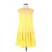 Nine West Casual Dress - A-Line V Neck Sleeveless: Yellow Print Dresses - Women's Size Medium