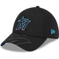 Men's New Era Black Miami Marlins Top Visor 39THIRTY Flex Hat