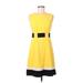 Calvin Klein Casual Dress - A-Line Crew Neck Sleeveless: Yellow Print Dresses - Women's Size 6 Petite