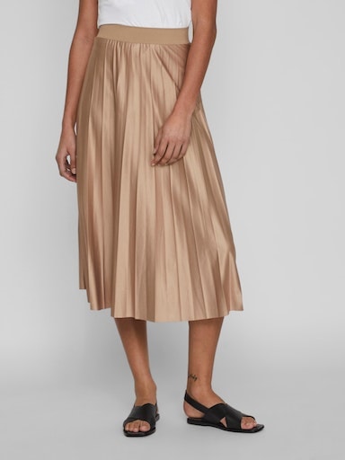 Plisseerock VILA "VINITBAN SKIRT - NOOS", Damen, Gr. S (36), beige (sandshell), Web, Obermaterial: 96% Polyester, 4% Elasthan, unifarben, regular fit knieumspielend, Röcke, Materialmix Image