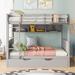 Gray Twin Over Twin Bunk Bed with Drawers and Slide, House Bed with Bookshelf, Solid Pine Legs, Playhouse Design