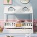 Fairytale-Like Atmosphere Twin Size House Bed Wood Bed with Window and Roof, Kids Twin Size Daybed with Trundle for Boys Girls