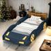 Dark BlueTwin Race Car-Shaped Platform Bed with Wheels and Storage For Kids Home Magic Funny