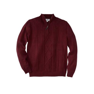 Men's Big & Tall Liberty Blues™ Shoreman's Quarter Zip Cable Knit Sweater by Liberty Blues in Burgundy Marl (Size 7XL)