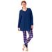 Plus Size Women's Henley Tunic & Jogger PJ Set by Only Necessities in Evening Blue Pink Plaid (Size 22/24) Pajamas