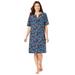 Plus Size Women's Shirred Short-Sleeve Sleepshirt by Catherines in Evening Blue Snowflakes (Size 2X)