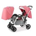 Double Twins Stroller High Landscape Double Stroller for Infant and Toddler Twins-Cozy Compact Twin Pushchair,Oversized Canopy,Jogging Stroller (Color : Pink)