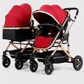 Lightweight Baby Twin Stroller Toddler Tandem Stroller Baby Carriage Prams Double Seat,Side by Side Travel Pram Strollers with Storage Basket,Toddler Buggy Stroller (Color : Red)