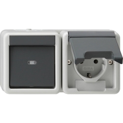 Gira Steckdosenkombination, Aufputz, Wechselschalter, grau, IP44, 417730 Image