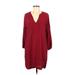 Madewell Casual Dress - Shift V Neck 3/4 sleeves: Red Print Dresses - Women's Size Small