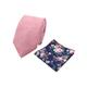 Rose Dusty Rose Pink Tie & Blue Floral Pocket Square Set, Cotton Men's Tie, Wedding Groomsmen Gift, Matching Set