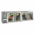Perlick BBS108-SG-L-STK 108" Bar Refrigerator - 4 Swinging Glass Doors, Stainless, 120v, Silver
