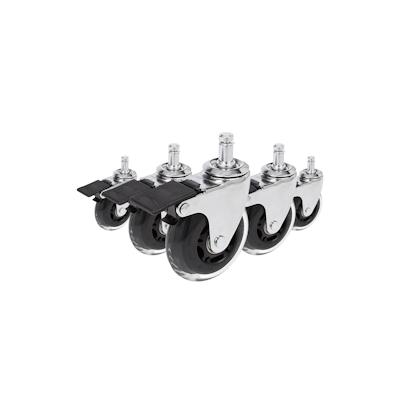 hjh OFFICE 5x Hartbodenrollen ROLO SKATE 11mm / 75 mm Büro-Stuhl-Rollen inkl. Bremse Chrom transparent (5er Pack) Image