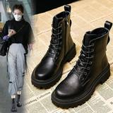 Mother s Day Tawop Womens Winter Boots Black Boots for Women Short Boots Women S British Style and Winter Thick-Soled Short Female Side Zipper Motorcycle Black 5.5