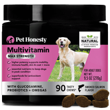 Pet Honesty Dog Max Strength 10 in 1 Multivitamin Supplement w Glucosamine Probiotics and Omegas Smoked Salmon Flavor 90 Count Soft Chews