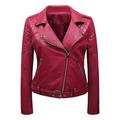 WXLWZYWL Winter Coats for Women Clearance Sale Women S Leather Lapel Slim Fitting Motorcycle Jacket Leather Jacket Red