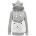 Virmaxy Women s Hooded Sweater Dress Pet Big Pocket Cat Ears Top Fashion Pullover Embroidered Sweater Gray XS