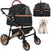 YRLLENSDAN Pet Stroller Premium 3-in-1 Multifunction 4 wheels Dog Cat Stroller for Large Medium Dogs Cats Folding Lightweight Travel Stroller with Detachable Carrier 66lbs Capacity Black