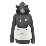 Virmaxy Women s Hooded Sweater Dress Pet Big Pocket Cat Ears Top Fashion Pullover Embroidered Sweater Black XL