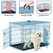 YRLLENSDAN 24 inch Dog Crate Dog Crates and Kennels Folding Metal Dog Crate With Double-Door Divider Panel Removable Tray And Handle Pet Dog Cages For Small Dogs Indoor Outdoor Blue