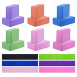 12Pcs Yoga Blocks and 6Pcs Resistance Band Set EVA Foam Non-Slip High-Density Dance Brick 6 Colors